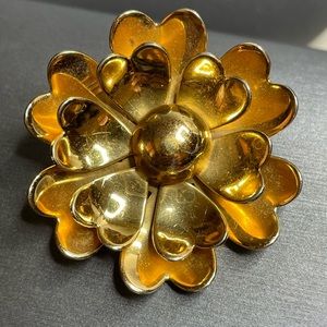 Coro Tiered Gold Tone Metal 1.75” Flower Brooch Vintage HTF.